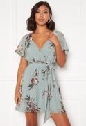 Goddiva Floral Flutter Dress Duck Egg XL (UK16)