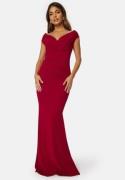 Goddiva Bardot Pleat Maxi Dress Wine-red XS (UK8)