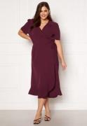 John Zack Curve Short Sleeve Wrap Frill Curve Dress Wine 54 (UK26)