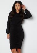 John Zack Long Sleeve Rouched Midi Dress Black XXS (UK6)