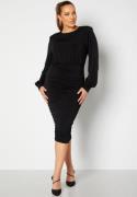 John Zack Curve Long Sleeve Rouched Midi Dress Black 52 (UK24)