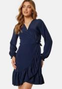 John Zack Frilly Wrap Mini Dress Navy XL (UK16)