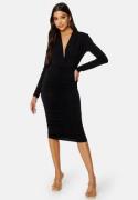 John Zack Deep V Rouched Midi Dress Black XXS (UK6)