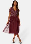 AngelEye Short Sleeve Sequin Embellished Midi Dress Burgundy XS (UK8)