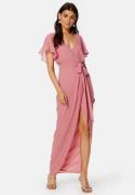 Goddiva Flutter Chiffon Wrap Maxi Dress Warm Pink XXL (UK18)