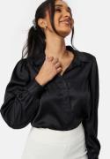 BUBBLEROOM Satin Puff Sleeve Shirt Black 46