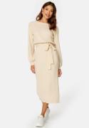 BUBBLEROOM Round Neck Rib Knitted Midi Dress  Light beige 4XL