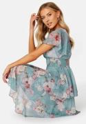 Goddiva Floral Flutter Tiered Midi Dress Air Force Blue XXL (UK18)