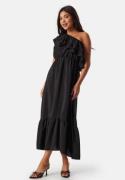 John Zack One Shoulder Ruffle Maxi Dress Black XXS (UK6)