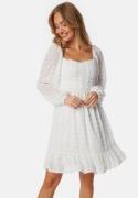 BUBBLEROOM Dobby Dot Ruched  Dress White M