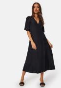 BUBBLEROOM Linen Blend Wrap Dress Black L