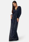 Goddiva Sequin Deep V Maxi Dress Navy S (UK10)