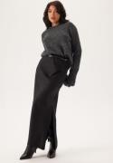 BUBBLEROOM Slit Satin Maxi Skirt Black 34