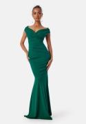 Goddiva Bardot Pleat Maxi Dress Emerald L (UK14)