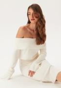 BUBBLEROOM Off Shoulder Knitted Midi Dress Offwhite S