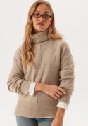 Pieces Pcmalou Ls Rollneck Knit Taupe Gray Detail:melange XS