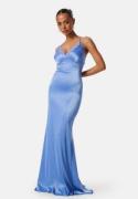 Goddiva Satin Lace Trim Maxi Dress Cornflower Blue S (UK10)