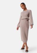 BUBBLEROOM Round Neck Rib Knitted Midi Dress  Beige XL