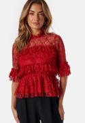 BUBBLEROOM Frill Lace Blouse Red 40