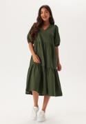 BUBBLEROOM Midi Puff Sleeve Dress Khaki green XL