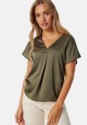 VILA Viellette V-neck S/S SATIN TOP Dusty Olive 42