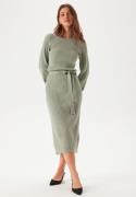 BUBBLEROOM Round Neck Rib Knitted Midi Dress  Dusty green L