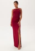 Bubbleroom Occasion Square Neck Slit Maxi Dress Red S