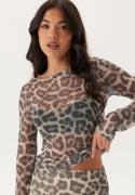 BUBBLEROOM Long Sleeve Mesh Top Grey/Leopard S