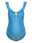 Mldaria Ruffle Swimsuit Hc. A. Badedragt Badetøj Blue Mamalicious