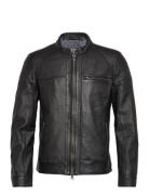 Costner Zipped Leather Jacket Læderjakke Skindjakke Black Jofama