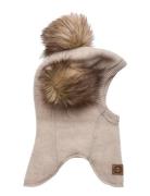 Wool Fullface W. Pom Pom Accessories Headwear Balaclava Cream Mikk-lin...