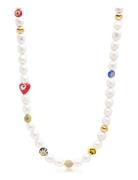 Men's Smiley Face Pearl Choker With Assorted Beads Halskæde Smykker Wh...