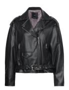 Leather-Effect Biker Jacket Læderjakke Skindjakke Black Mango