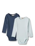 2 Rib Body L/S Spencer Bodies Long-sleeved Blue Wheat