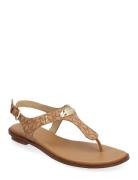 Mk Plate Thong Flade Sandaler Beige Michael Kors