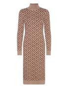 Vmaria Ls High-Neck Calf Dress Rep Knælang Kjole Brown Vero Moda