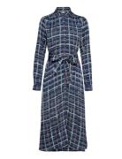 Checked Satin Dress, Lenzing™ Ecovero™ Knælang Kjole Navy Esprit Colle...