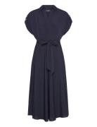 Belted Crepe Dress Knælang Kjole Navy Lauren Ralph Lauren