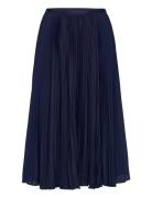 Pleated Georgette Skirt Knælang Nederdel Navy Polo Ralph Lauren