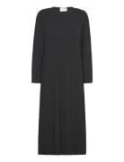 Slfsilla Ls O-Neck Plisse Midi Dress Knælang Kjole Black Selected Femm...