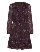 Floral Ruffle-Trim Georgette Dress Kort Kjole Brown Lauren Ralph Laure...