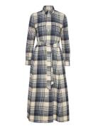 Plaid Cotton Twill Shirtdress Knælang Kjole Blue Polo Ralph Lauren