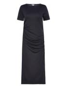 Slash Nk Rouched Midi Dress Ss Knælang Kjole Black Tommy Hilfiger