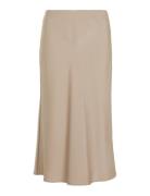 Light Weight Satin Midi Skirt Knælang Nederdel Beige Calvin Klein