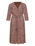 Paisley Surplice Stretch Jersey Dress Knælang Kjole Brown Lauren Women