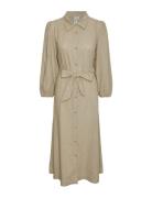 Yasflaxy 3/4 Linen Shirt Dress Noos Knælang Kjole Beige YAS