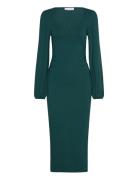 Rudina Puff Sleeve Midi Dress Knælang Kjole Khaki Green Bubbleroom