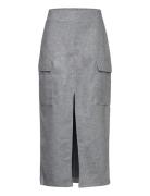 Cargo Skirt With Slit Lang Nederdel Grey Mango