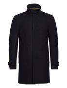 Recycled Wool Funnel Neck Coat Uldfrakke Frakke Black Lindbergh