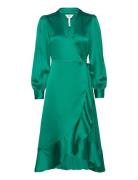 Objsateen Wrap Dress A Fair Knælang Kjole Green Object